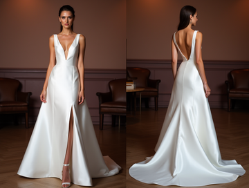 A-Line Wedding Dress with an Empire Waist for a Slimming Effect backless embroidery mesh New Satin