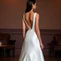 A-Line Wedding Dress with an Empire Waist for a Slimming Effect backless embroidery mesh New Satin
