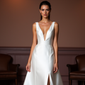 A-Line Wedding Dress with an Empire Waist for a Slimming Effect backless embroidery mesh New Satin