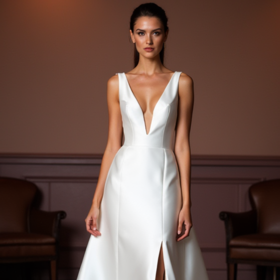 A-Line Wedding Dress with an Empire Waist for a Slimming Effect backless embroidery mesh New Satin
