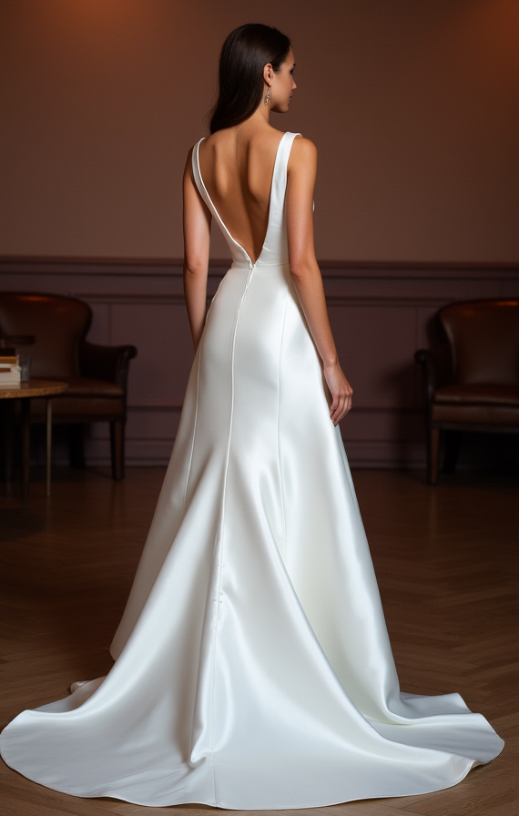 A-Line Wedding Dress with an Empire Waist for a Slimming Effect backless embroidery mesh New Satin