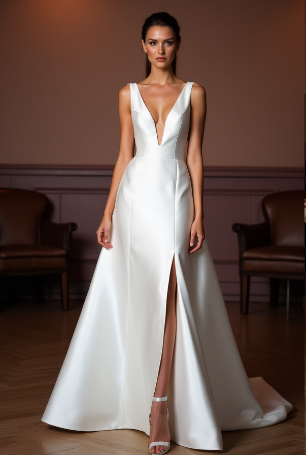 A-Line Wedding Dress with an Empire Waist for a Slimming Effect backless embroidery mesh New Satin