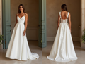 Timeless A-Line Wedding Dress with a Dramatic Off-the-Shoulder Neckline backless embroidery New Satin