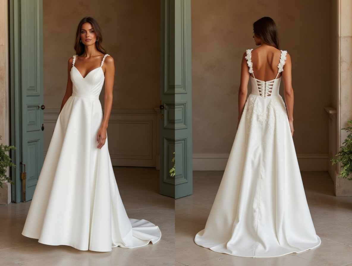 Timeless A-Line Wedding Dress with a Dramatic Off-the-Shoulder Neckline backless embroidery New Satin