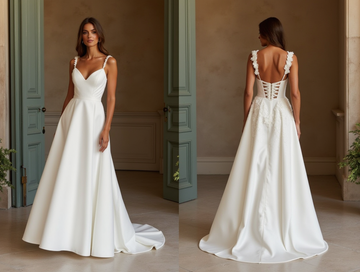 Timeless A-Line Wedding Dress with a Dramatic Off-the-Shoulder Neckline backless embroidery New Satin