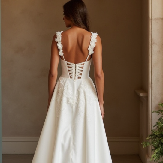 Timeless A-Line Wedding Dress with a Dramatic Off-the-Shoulder Neckline backless embroidery New Satin