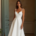 Timeless A-Line Wedding Dress with a Dramatic Off-the-Shoulder Neckline backless embroidery New Satin