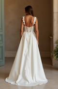 Timeless A-Line Wedding Dress with a Dramatic Off-the-Shoulder Neckline backless embroidery New Satin
