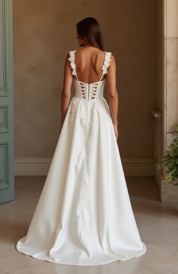 Timeless A-Line Wedding Dress with a Dramatic Off-the-Shoulder Neckline backless embroidery New Satin