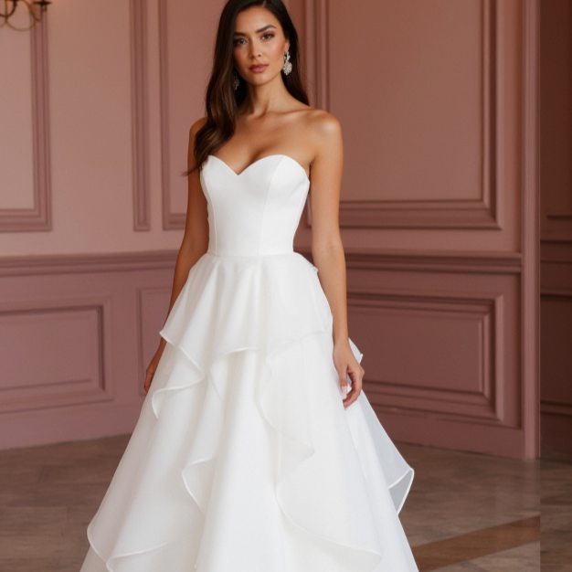 White Princess Wedding Dress with Floral Appliqués for a Romantic Touch backless New Satin white