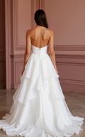 White Princess Wedding Dress with Floral Appliqués for a Romantic Touch backless New Satin white