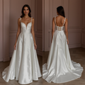 A-Line Wedding Dress with Beaded Bodice for a Glamorous Look backless New Satin