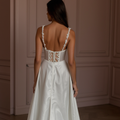 A-Line Wedding Dress with Beaded Bodice for a Glamorous Look backless New Satin