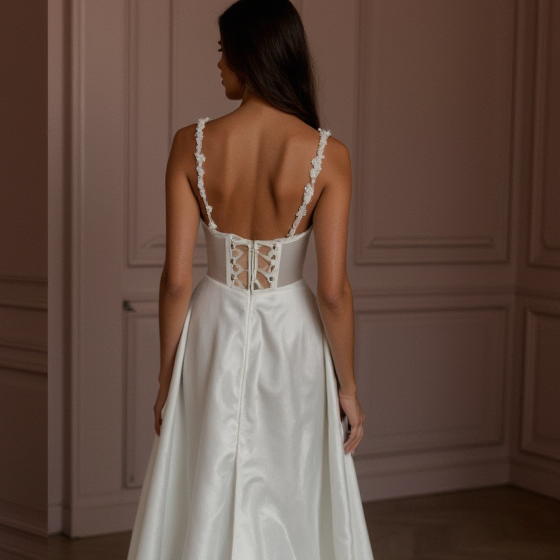 A-Line Wedding Dress with Beaded Bodice for a Glamorous Look backless New Satin