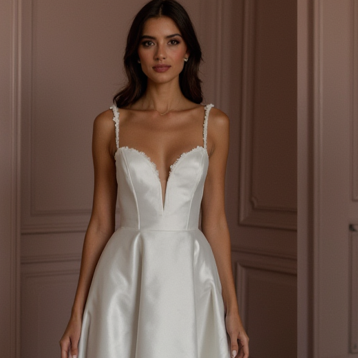 A-Line Wedding Dress with Beaded Bodice for a Glamorous Look backless New Satin