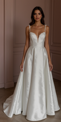 A-Line Wedding Dress with Beaded Bodice for a Glamorous Look backless New Satin