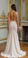 Romantic A-Line Gown with a Flowing Chiffon Skirt backless embroidery New Satin