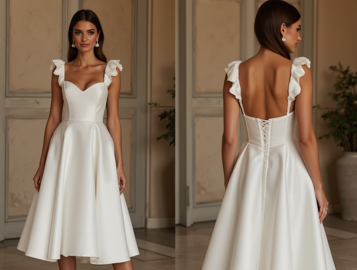 A-Line Wedding Dress with a Deep V-Neck for a Bold and Elegant Style backless New Satin