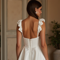 A-Line Wedding Dress with a Deep V-Neck for a Bold and Elegant Style backless New Satin