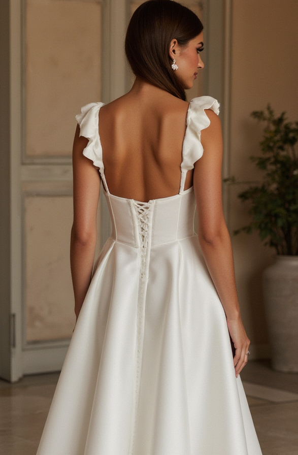 A-Line Wedding Dress with a Deep V-Neck for a Bold and Elegant Style backless New Satin