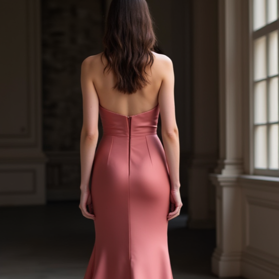 Elegant Pink Evening Dress & Prom Dress with Beaded Straps and Flowing Skirt New pink Satin