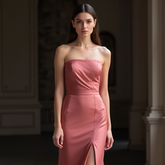 Elegant Pink Evening Dress & Prom Dress with Beaded Straps and Flowing Skirt New pink Satin