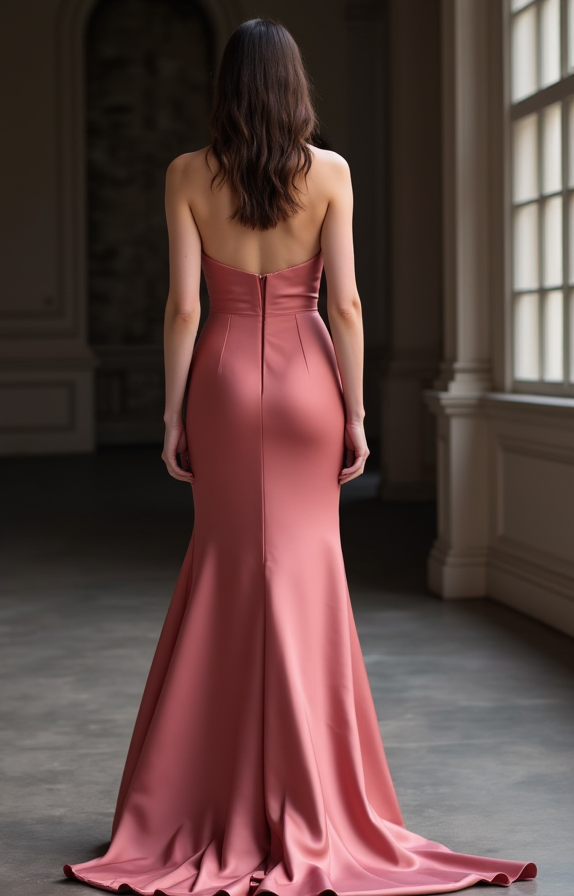Elegant Pink Evening Dress & Prom Dress with Beaded Straps and Flowing Skirt New pink Satin