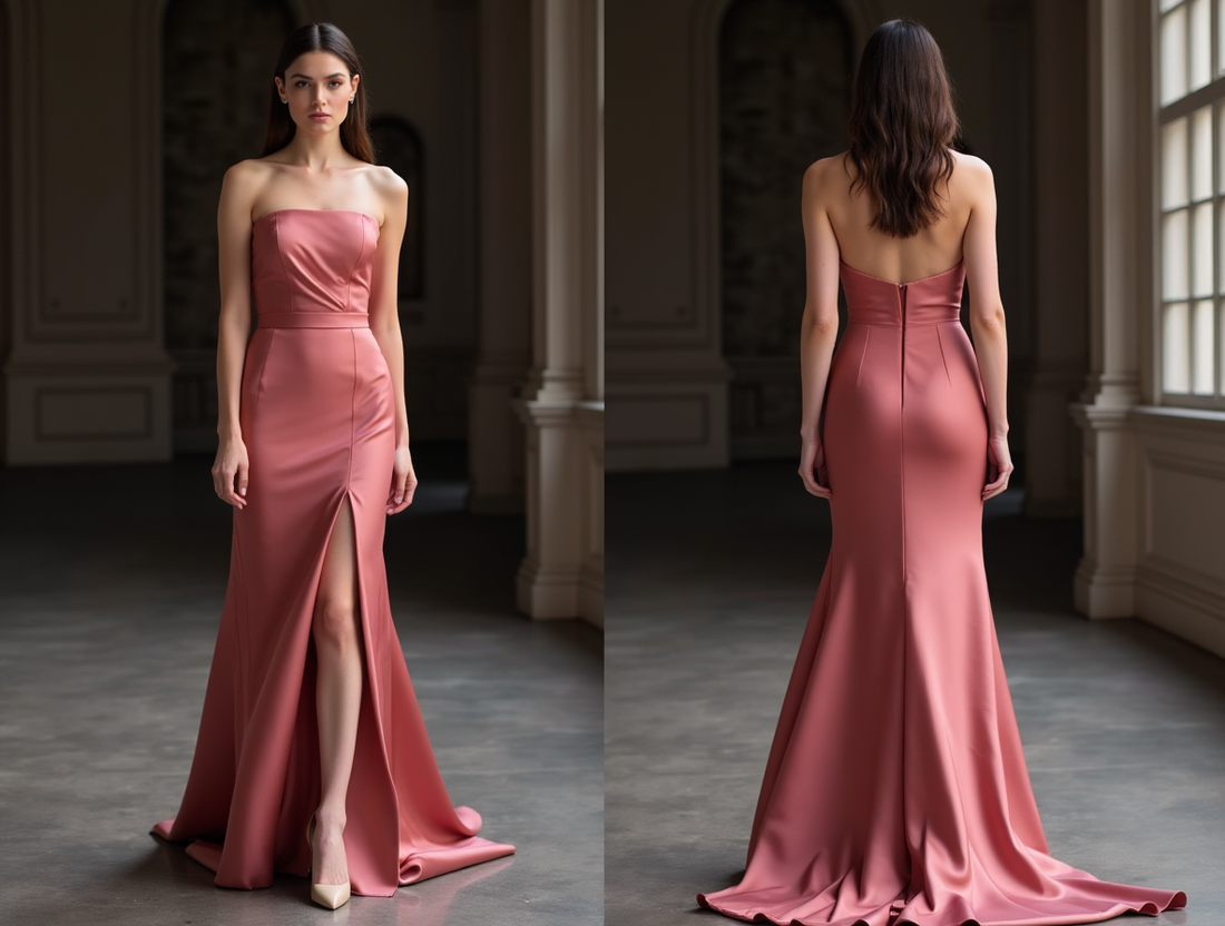 Elegant Pink Evening Dress & Prom Dress with Beaded Straps and Flowing Skirt New pink Satin