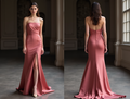 Elegant Pink Evening Dress & Prom Dress with Beaded Straps and Flowing Skirt New pink Satin