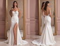 Sophisticated A-Line Bridal Gown with a Satin Belt for a Refined Look backless New Satin split
