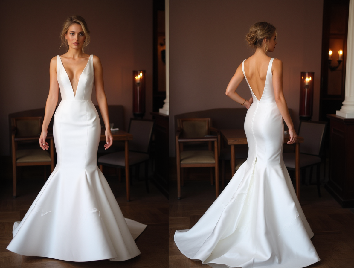 Elegant Trumpet Wedding Dress with a Timeless and Classic Design backless mesh New Satin