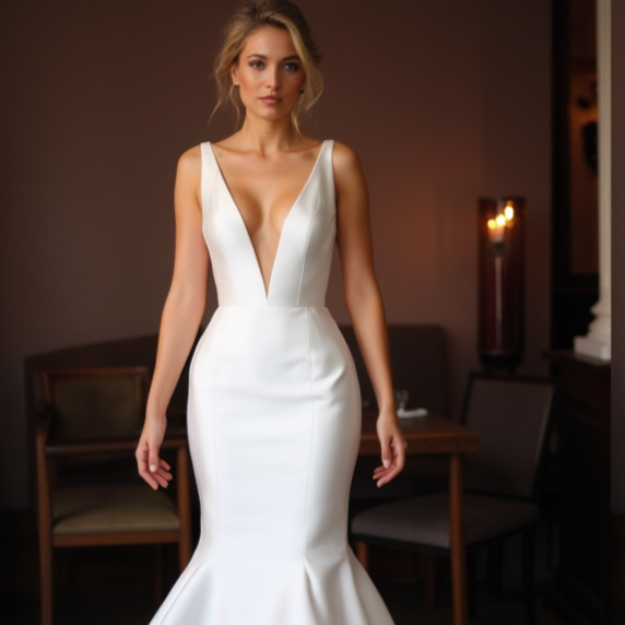 Elegant Trumpet Wedding Dress with a Timeless and Classic Design backless mesh New Satin