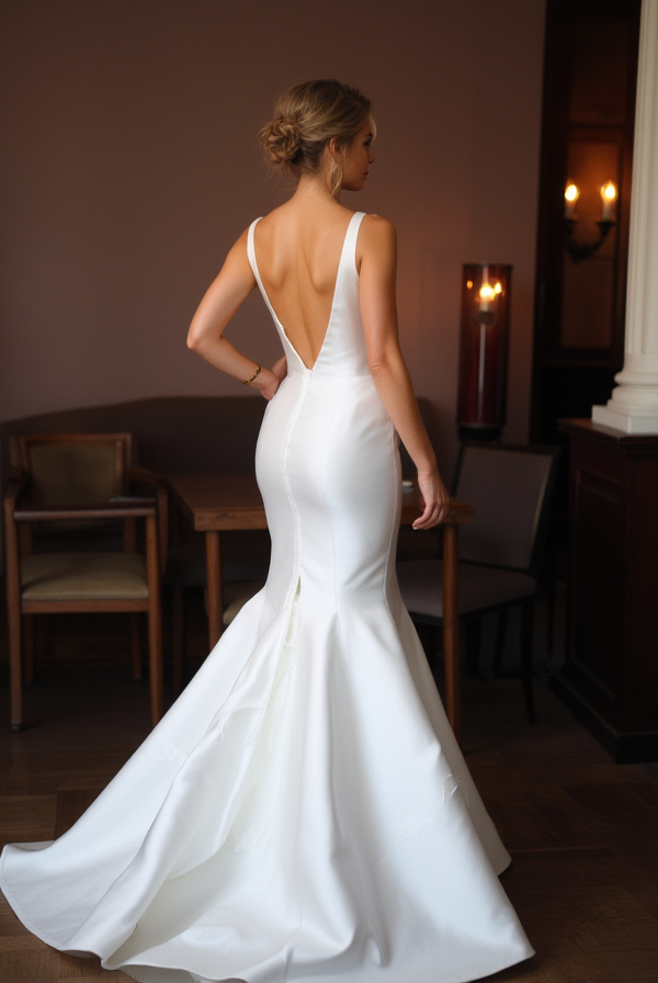 Elegant Trumpet Wedding Dress with a Timeless and Classic Design backless mesh New Satin