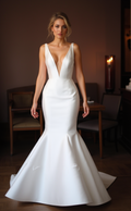 Elegant Trumpet Wedding Dress with a Timeless and Classic Design backless mesh New Satin