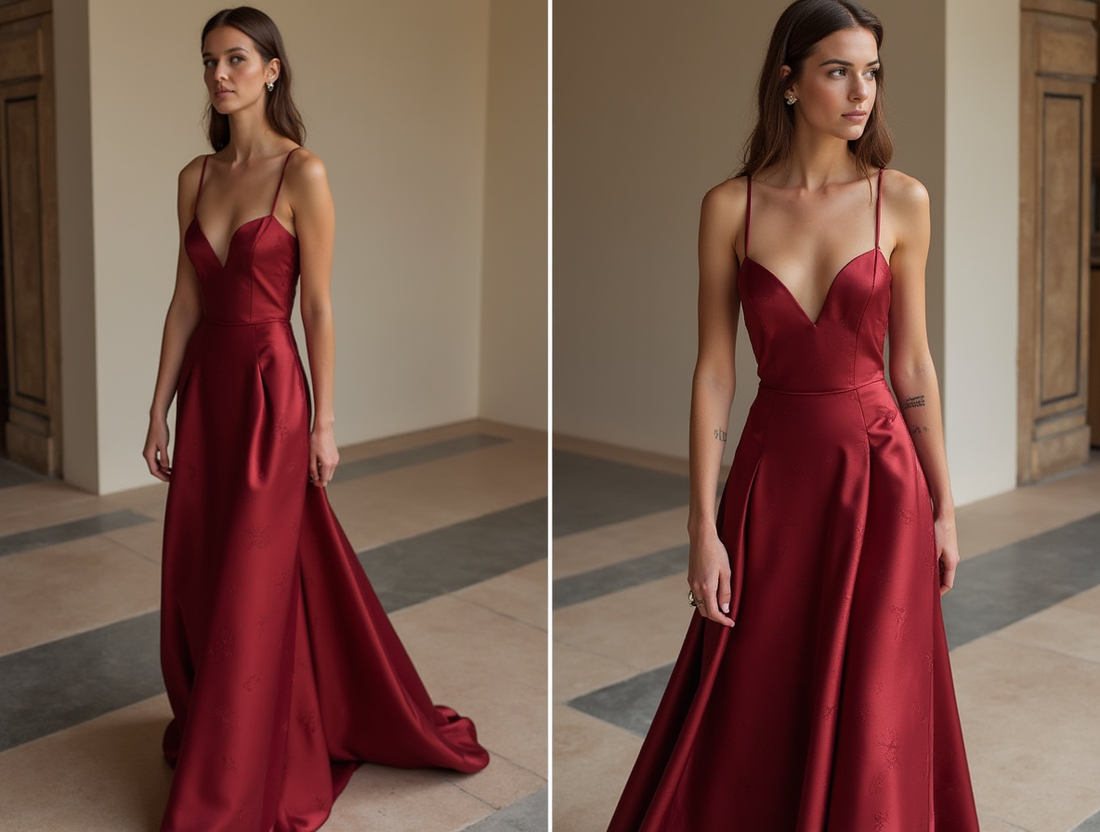 Unique Red Evening Dress & Prom Dress with Mixed Fabrics for a Standout Look New red Satin
