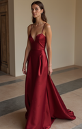 Unique Red Evening Dress & Prom Dress with Mixed Fabrics for a Standout Look New red Satin