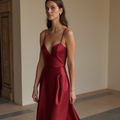 Unique Red Evening Dress & Prom Dress with Mixed Fabrics for a Standout Look New red Satin
