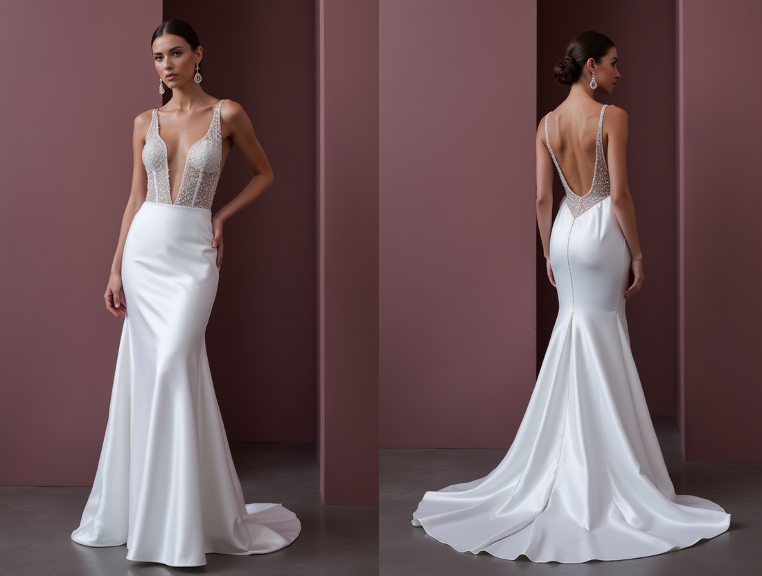 Elegant Mermaid Wedding Dress with Lace Details for a Timeless Look backless mesh New Satin