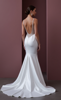 Elegant Mermaid Wedding Dress with Lace Details for a Timeless Look backless mesh New Satin