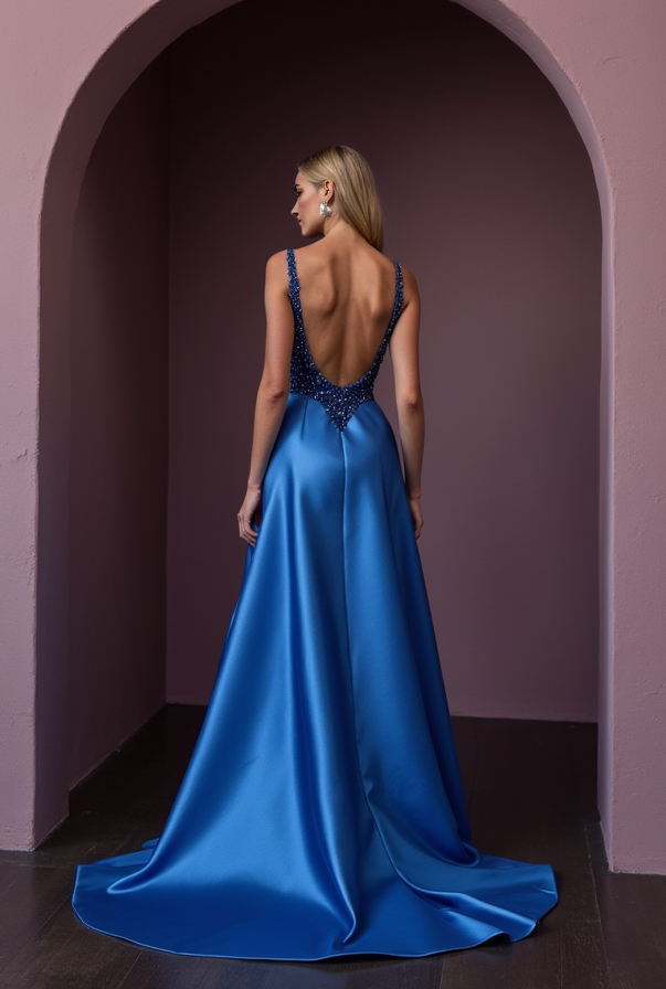 Sexy Evening Dress and Prom Gown with Sheer Sleeves for a Modern Twist backless New Satin split