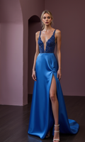 Sexy Evening Dress and Prom Gown with Sheer Sleeves for a Modern Twist backless New Satin split