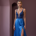 Sexy Evening Dress and Prom Gown with Sheer Sleeves for a Modern Twist backless New Satin split