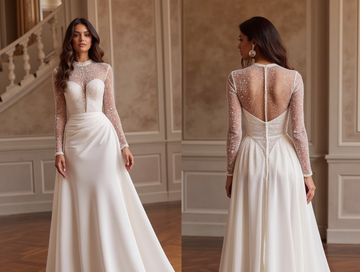 A-Line Bridal Dress with Off-the-Shoulder Sleeves for a Dreamy Look backless mesh New Satin