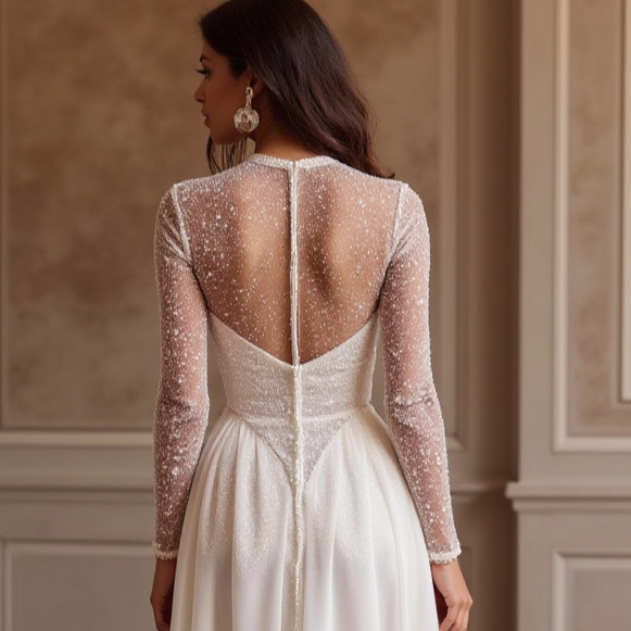 A-Line Bridal Dress with Off-the-Shoulder Sleeves for a Dreamy Look backless mesh New Satin