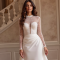 A-Line Bridal Dress with Off-the-Shoulder Sleeves for a Dreamy Look backless mesh New Satin