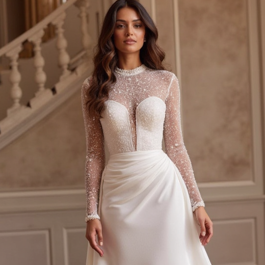 A-Line Bridal Dress with Off-the-Shoulder Sleeves for a Dreamy Look backless mesh New Satin