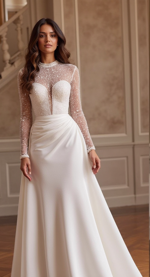 A-Line Bridal Dress with Off-the-Shoulder Sleeves for a Dreamy Look backless mesh New Satin