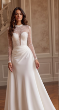 A-Line Bridal Dress with Off-the-Shoulder Sleeves for a Dreamy Look backless mesh New Satin