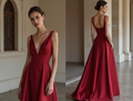 Bold Red Evening Dress & Prom Dress with Glitter Mesh and Sculpted Silhouette New red Satin