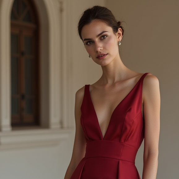 Bold Red Evening Dress & Prom Dress with Glitter Mesh and Sculpted Silhouette New red Satin